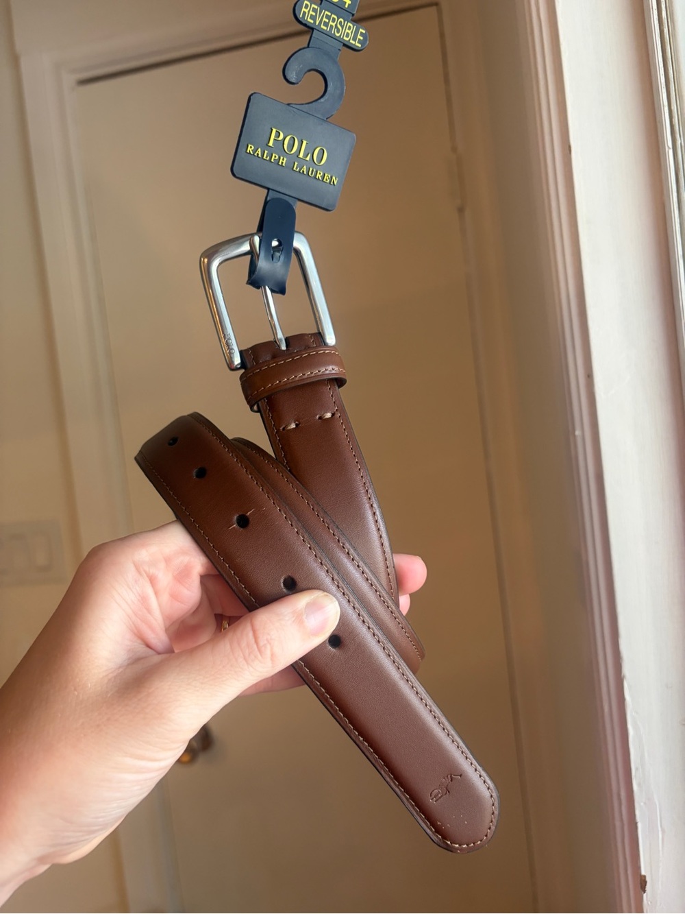 Polo by Ralph Lauren Brown Leather Reversible Belt with Silver Buckle